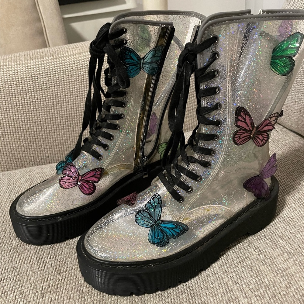 Club Exx clear Butterfly rave combat boots